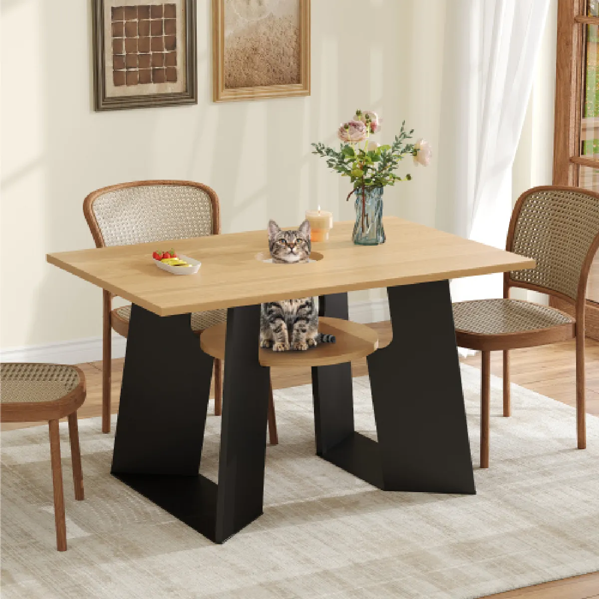 Table à Manger Rectangulaire adaptée Aux Animaux De Compagnie 6 Personnes cuisine en Bois