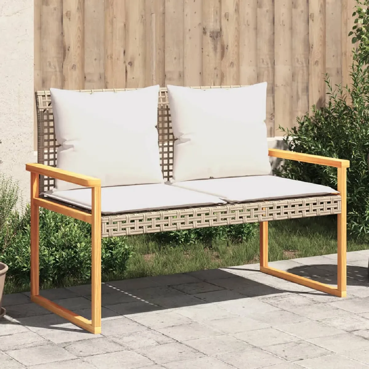 vidaXL Banc de jardin avec coussin mélange résine tressée acacia - vue 2