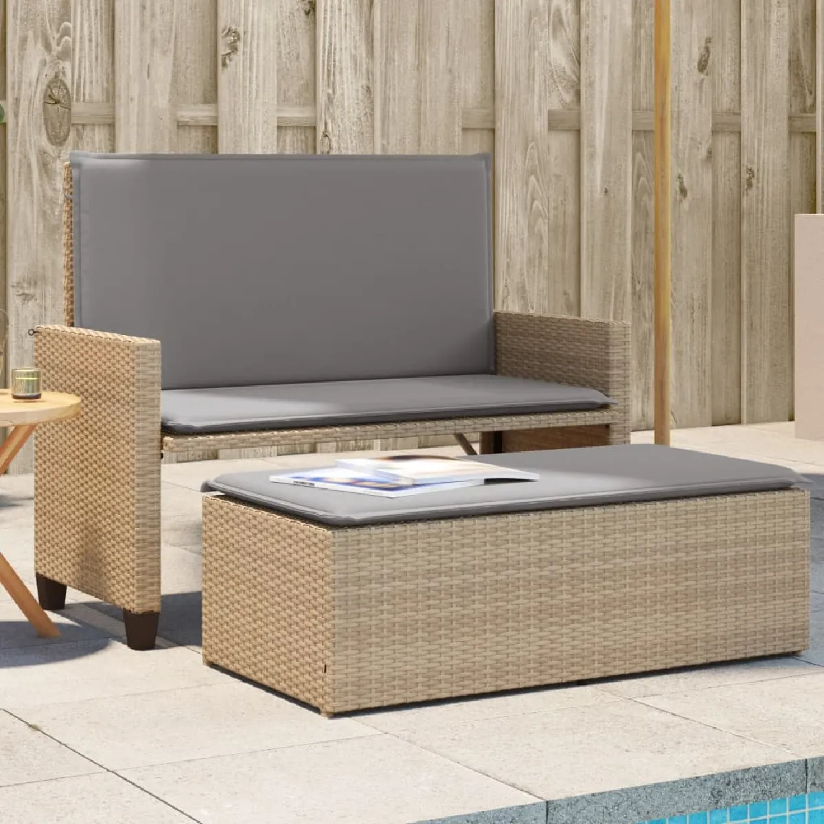 Banc de jardin VIDAXL Convertible en canapé lit Coussins confortables Polyrotin - vue 3