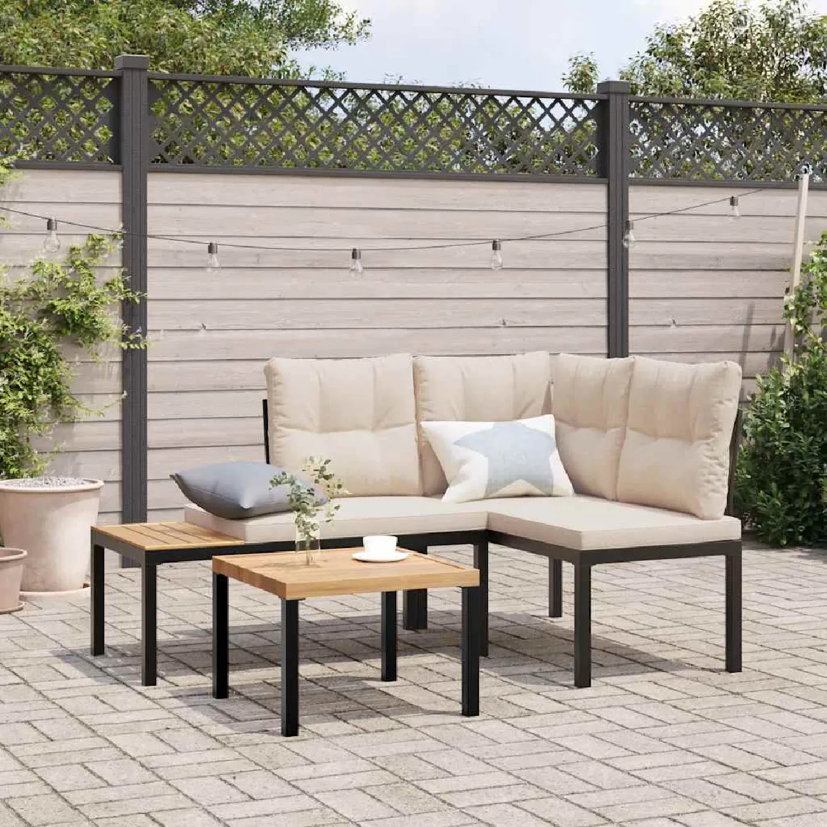 vidaXL Bancs de jardin avec coussins lot de 2 acier enduit de