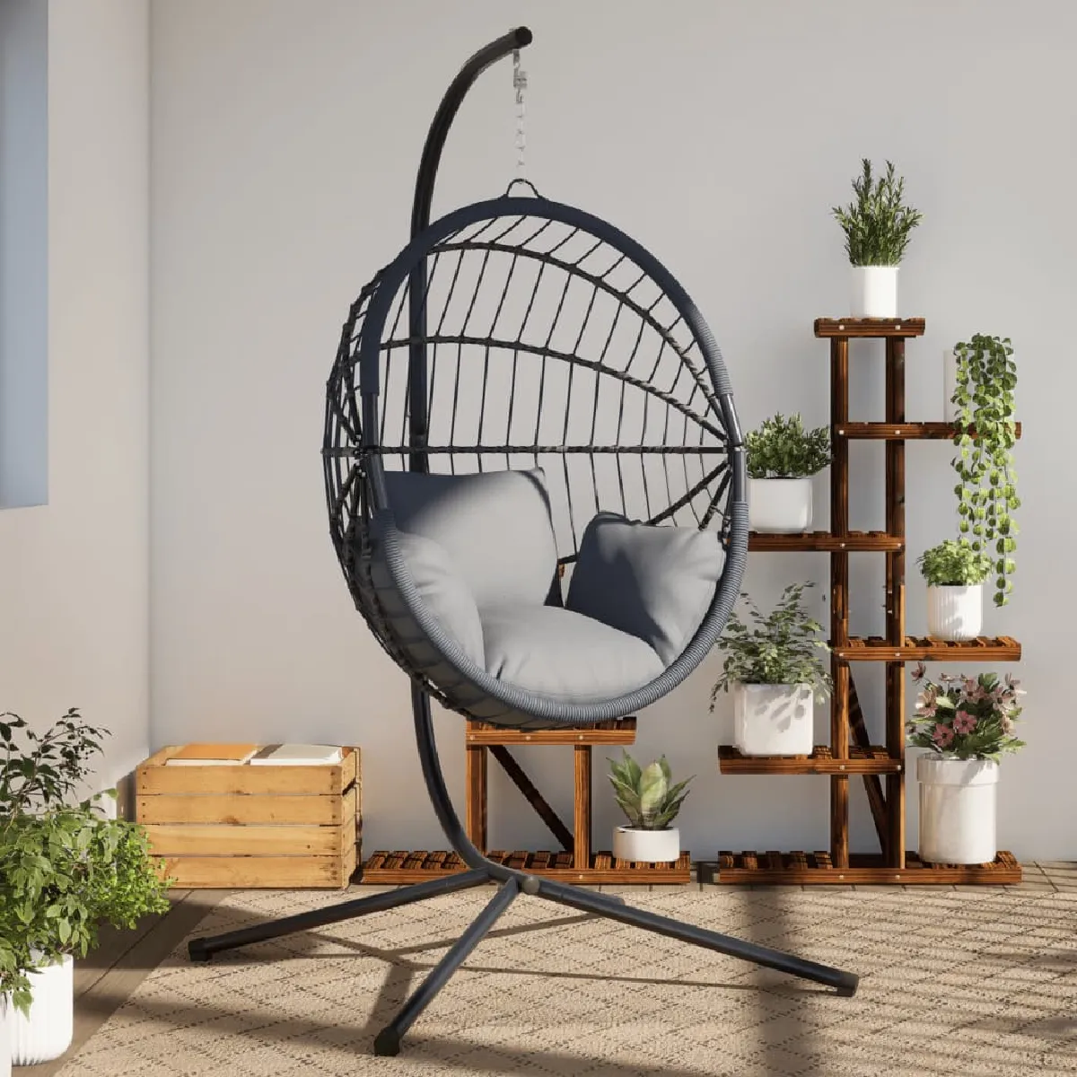 vidaXL Support de chaise suspendue en forme d'œuf sans panier acier