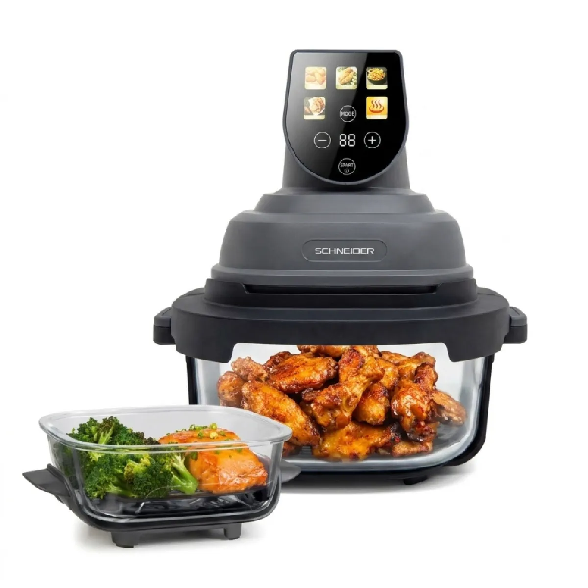 Friteuse À Air Schneider Crispi – 1500 W, 2 Bacs en Verre, Cuisson Saine - vue 3