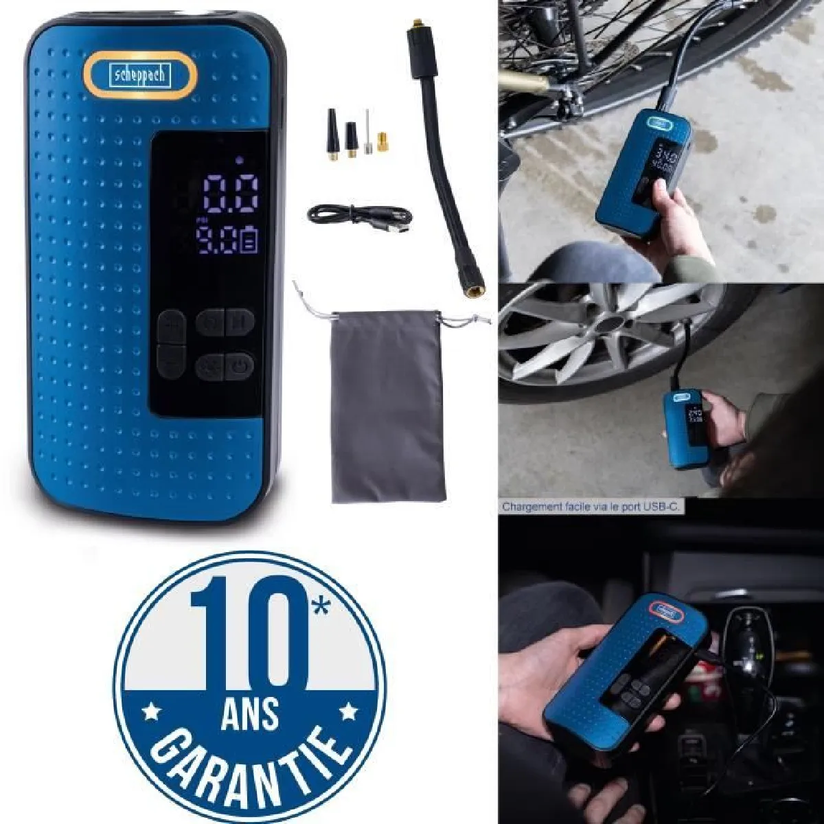 Joom Scheppach Gonfleur Electrique Compresseur A Air Portatif Sans Fil 10,3 Bars 150 Psi Convient Pour Velo Voiture Moto Sport -Ac10/8V - Image 4