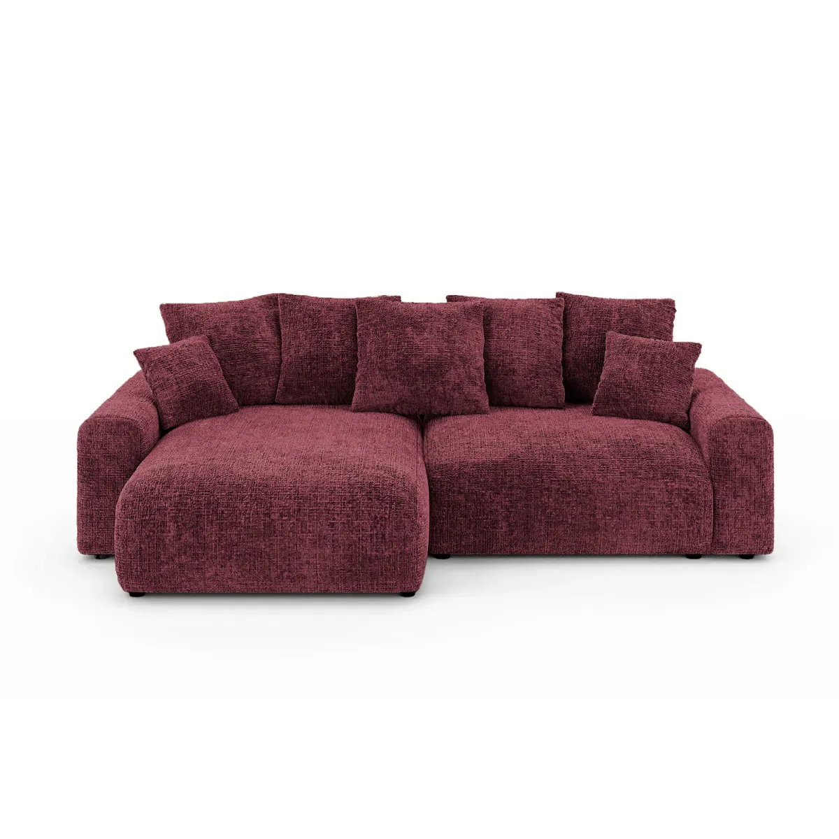 Canapé d'angle convertible tissu chenille 4 places Bordeaux