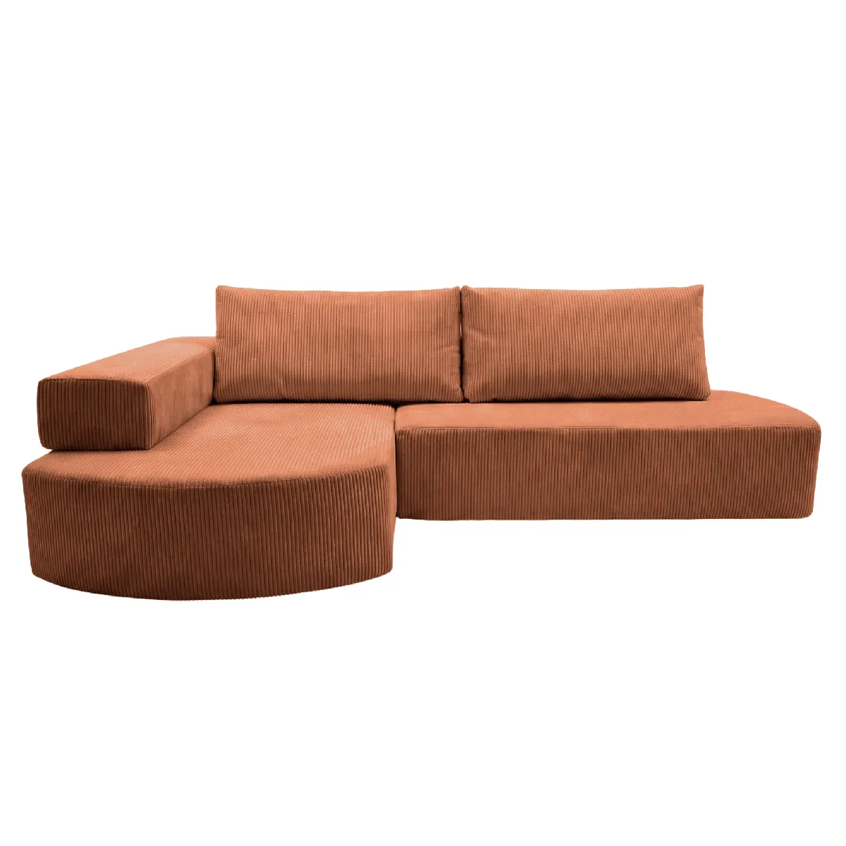 Canapé d'angle convertible velours côtelé 4 places Gauche Terracotta