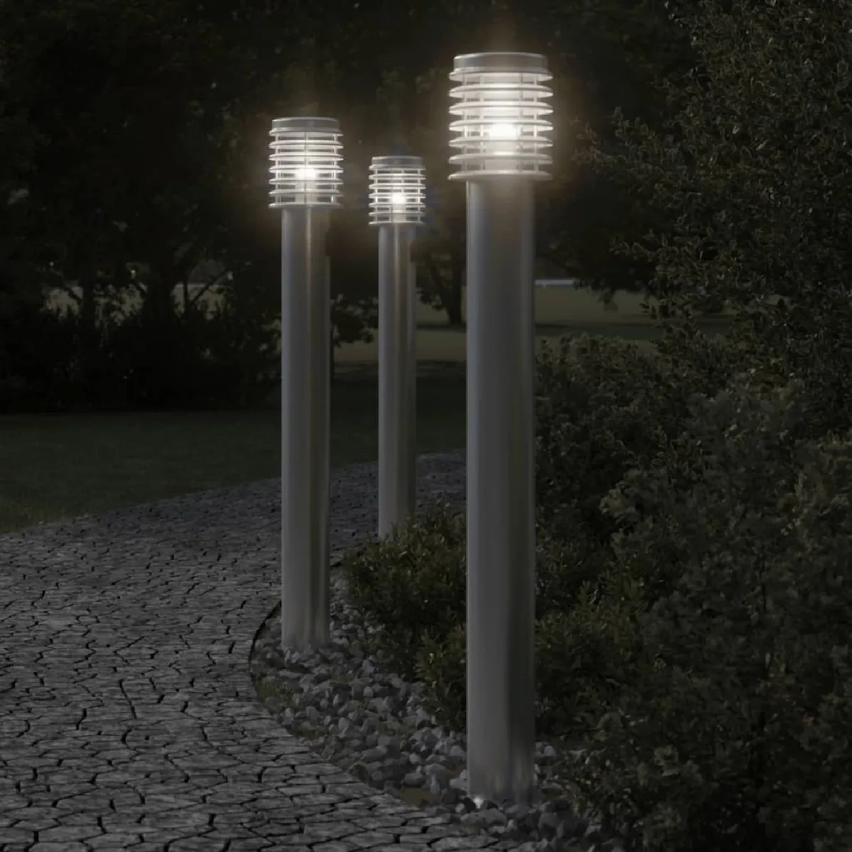 vidaXL Lampadaires d'extérieur et sortie 3pcs acier inoxydable éclairage au sol d'extérieur éclairage au sol de 4006376 - vue 2