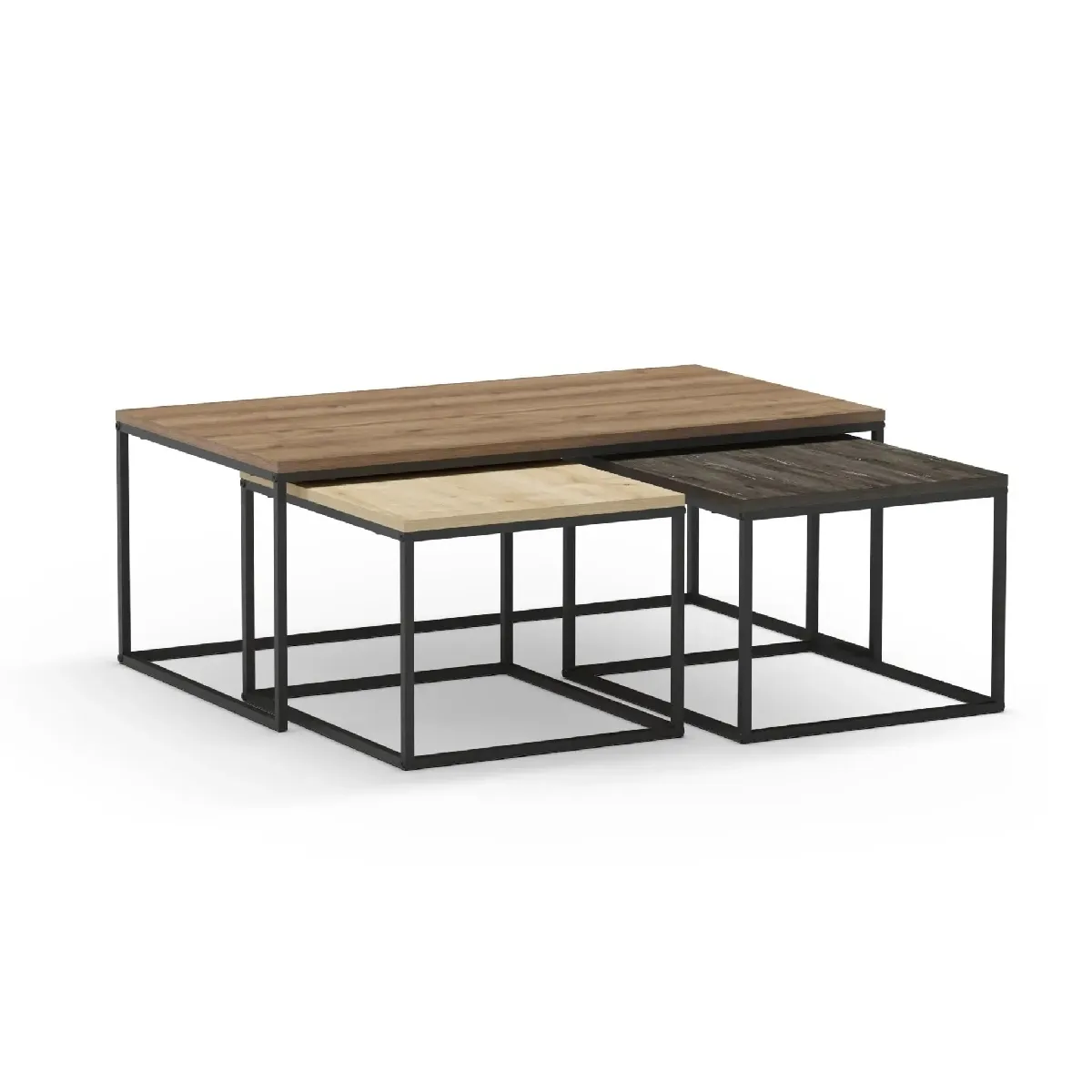 Ensemble de 3 tables basses 110 cm pieds en métal Chêne - vue 2