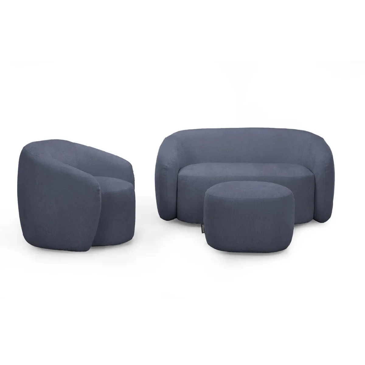 Pack canapé droit 2 places + fauteuil + pouf tissu