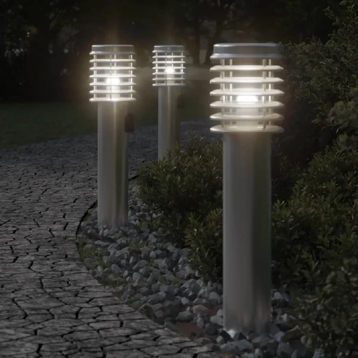 vidaXL Lampadaires d'extérieur et sortie 3pcs acier inoxydable éclairage au sol d'extérieur éclairage au sol de 4006376