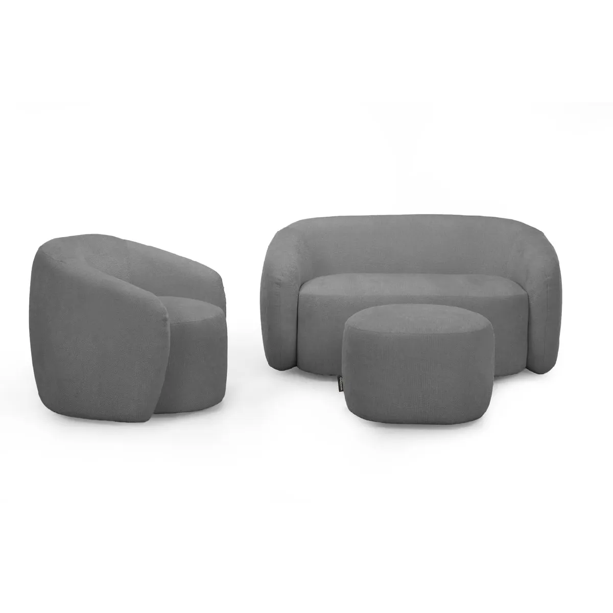 Pack canapé droit 2 places + fauteuil + pouf tissu - vue 3