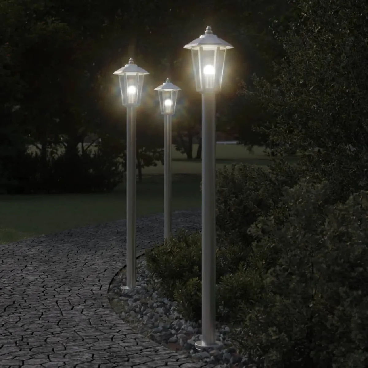 vidaXL Lampadaires d'extérieur 3 pcs 120 cm acier inoxydable éclairage au sol d'extérieur éclairage au sol de jardin