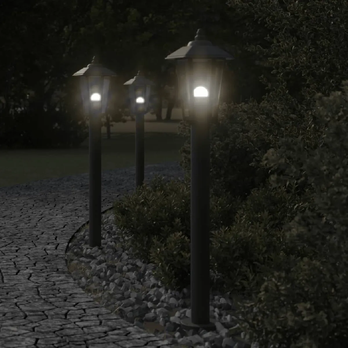 vidaXL Lampadaires d'extérieur 3 pcs 80 cm acier inoxydable éclairage au sol d'extérieur éclairage au sol de jardin 4006386 - vue 2