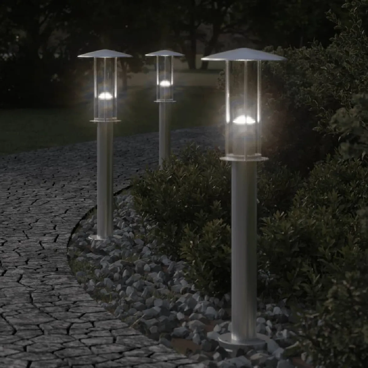 vidaXL Lampadaires d'extérieur 3 pcs 60 cm acier inoxydable éclairage au sol d'extérieur éclairage au sol de jardin 4006346 - vue 3