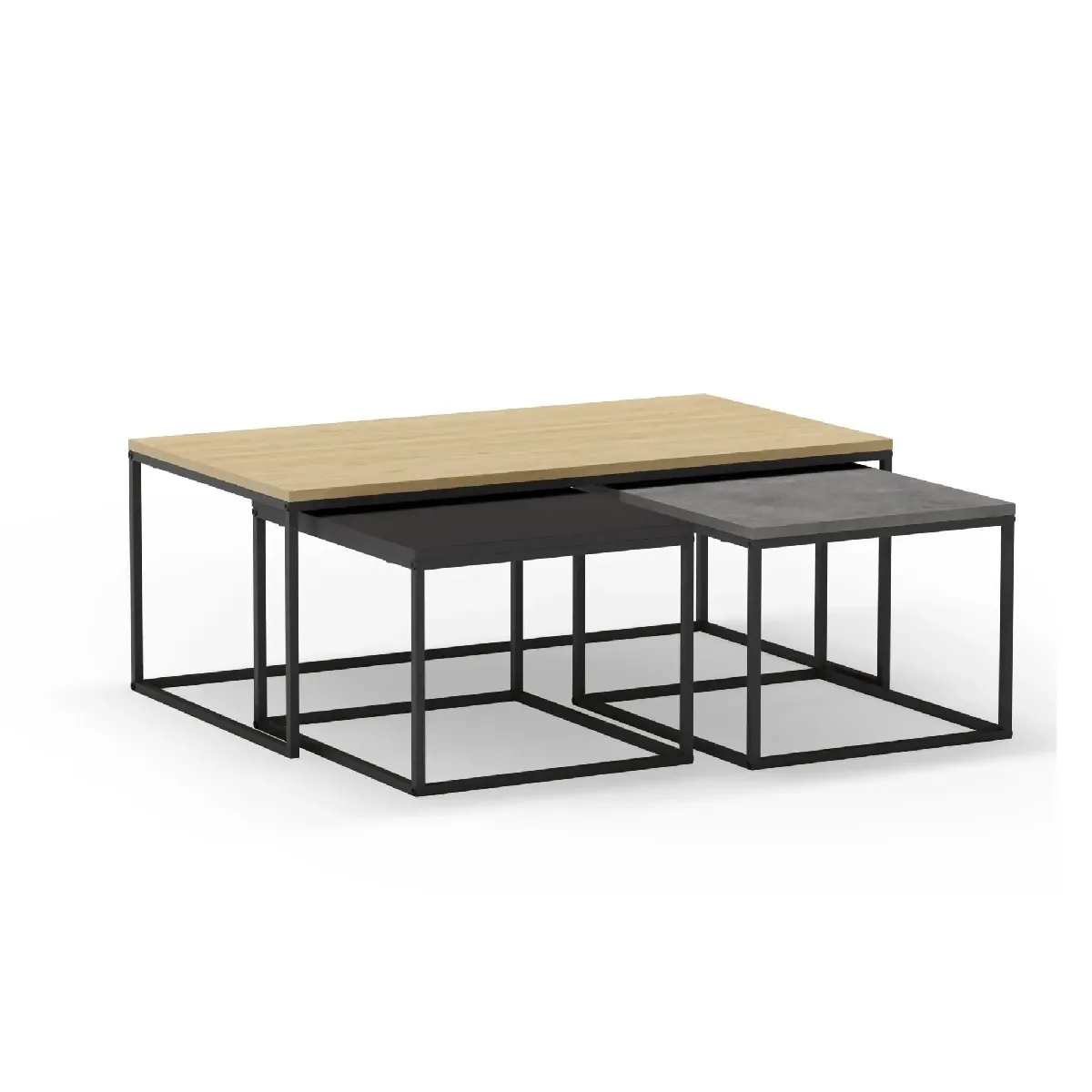 Ensemble de 3 tables basses 110 cm pieds en métal Chêne