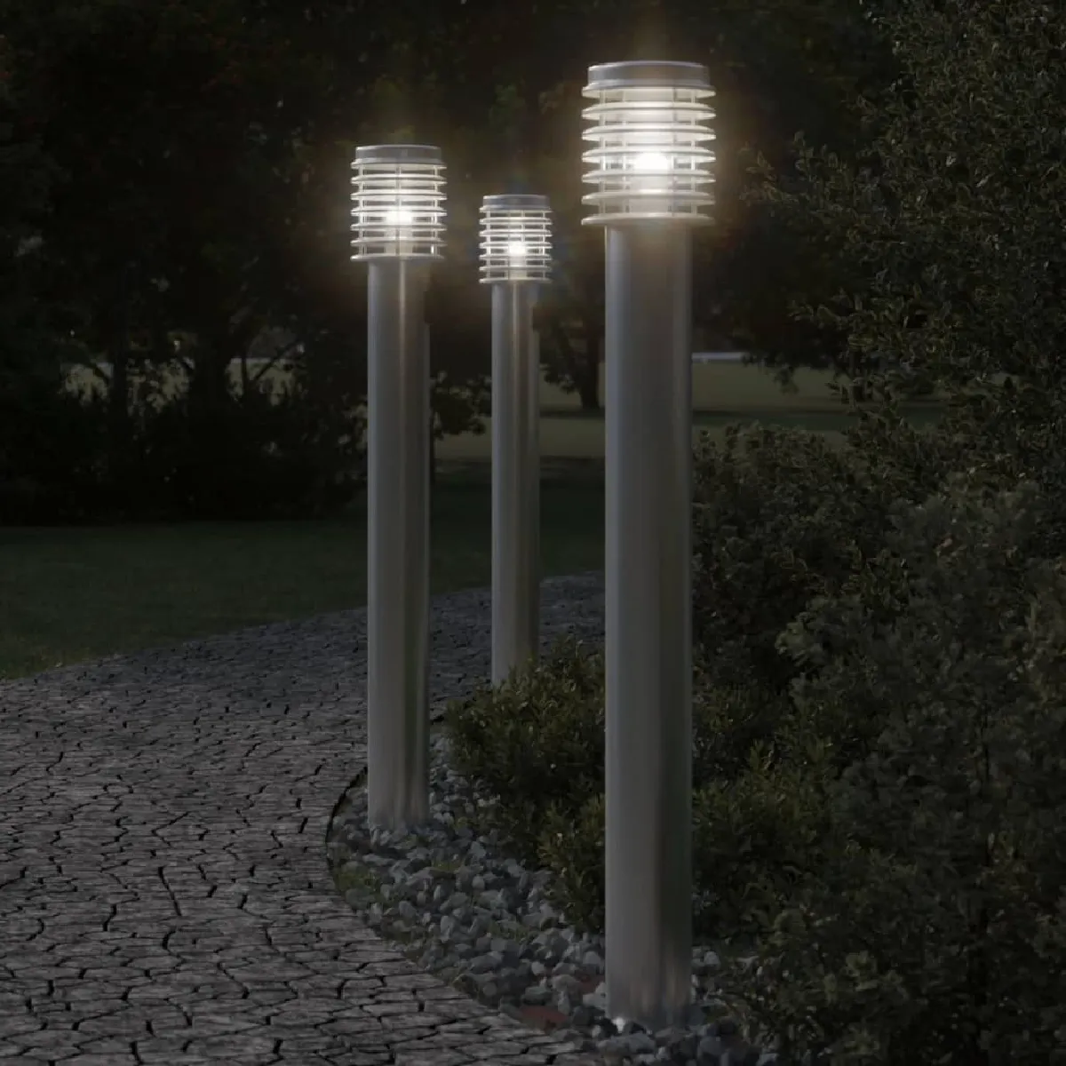 vidaXL Lampadaires d'extérieur 3 pcs 110 cm acier inoxydable éclairage au sol d'extérieur éclairage au sol de 4006360 - vue 2
