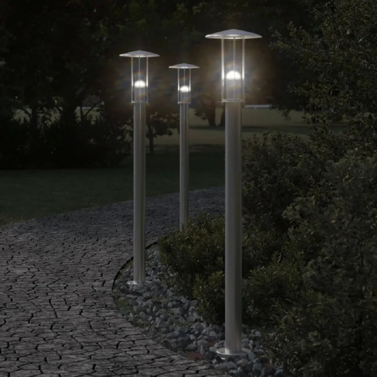 vidaXL Lampadaires d'extérieur 3 pcs 100 cm acier inoxydable éclairage au sol d'extérieur éclairage au sol de jardin - vue 2