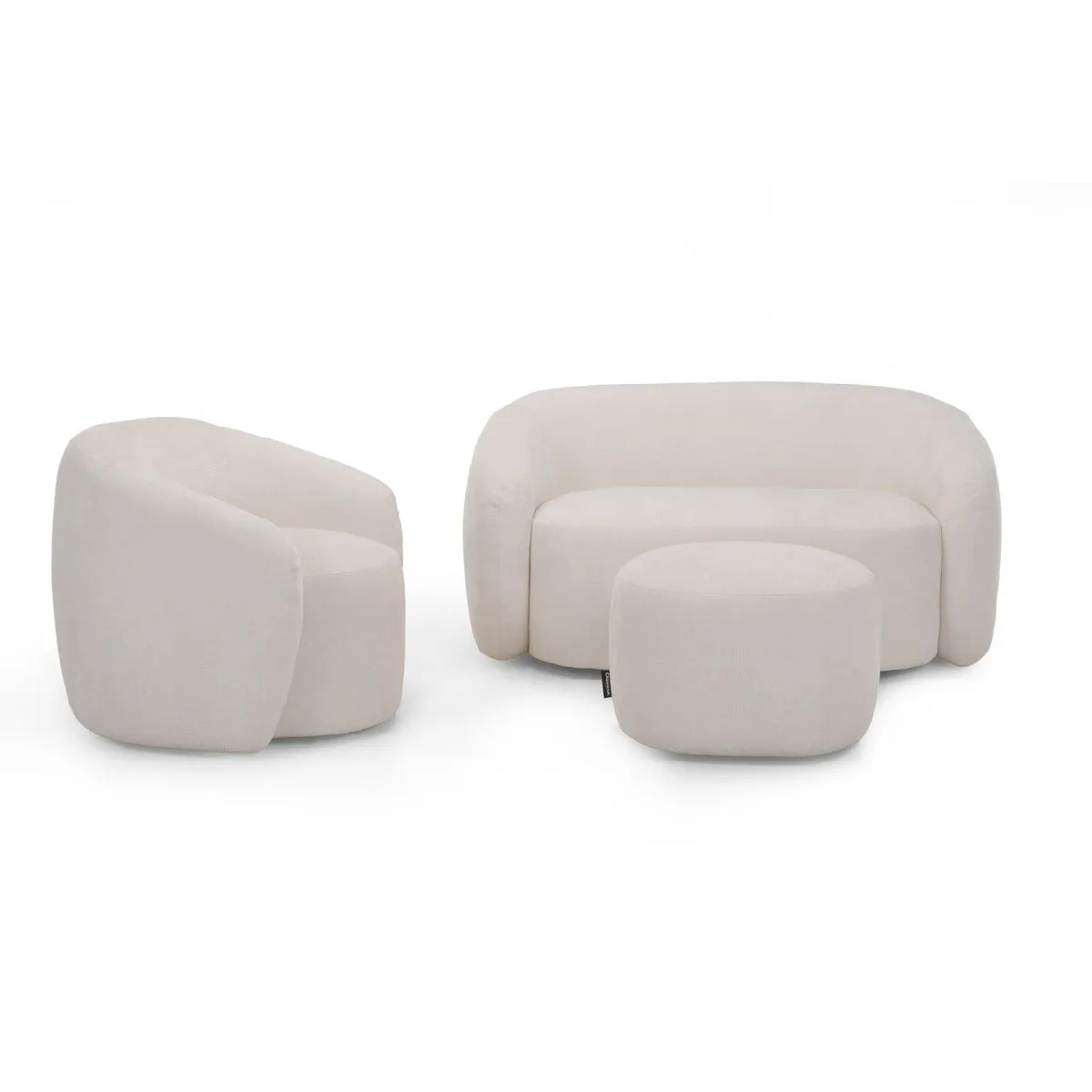 Pack canapé droit 2 places + fauteuil + pouf tissu - vue 2