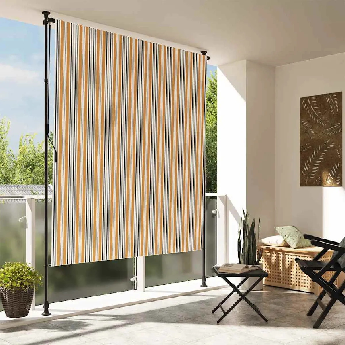 Vidaxl Store roulant dextérieur jaune et blanc 200x270 cm tissu acier 368775 Gris - vue 2