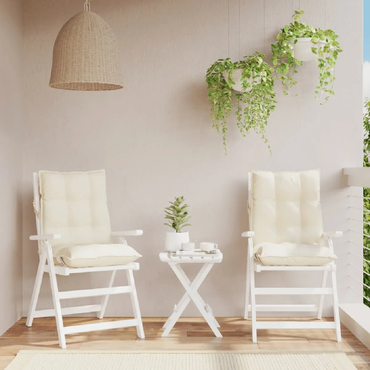 vidaXL Coussins de chaise à dossier bas lot de 2 crème tissu oxford