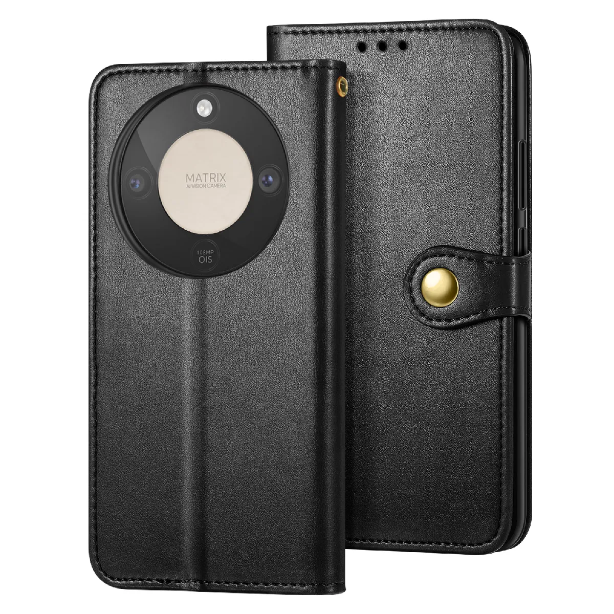 Avizar Noir Étui Folio Portefeuille Pour Honor Magic 8 Lite Avec Dragonne Et Porte-Cartes