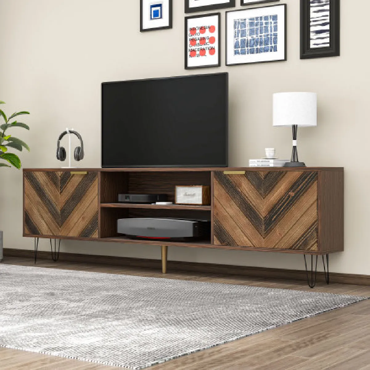 Meuble TV couleur bois 155x38x48 cm