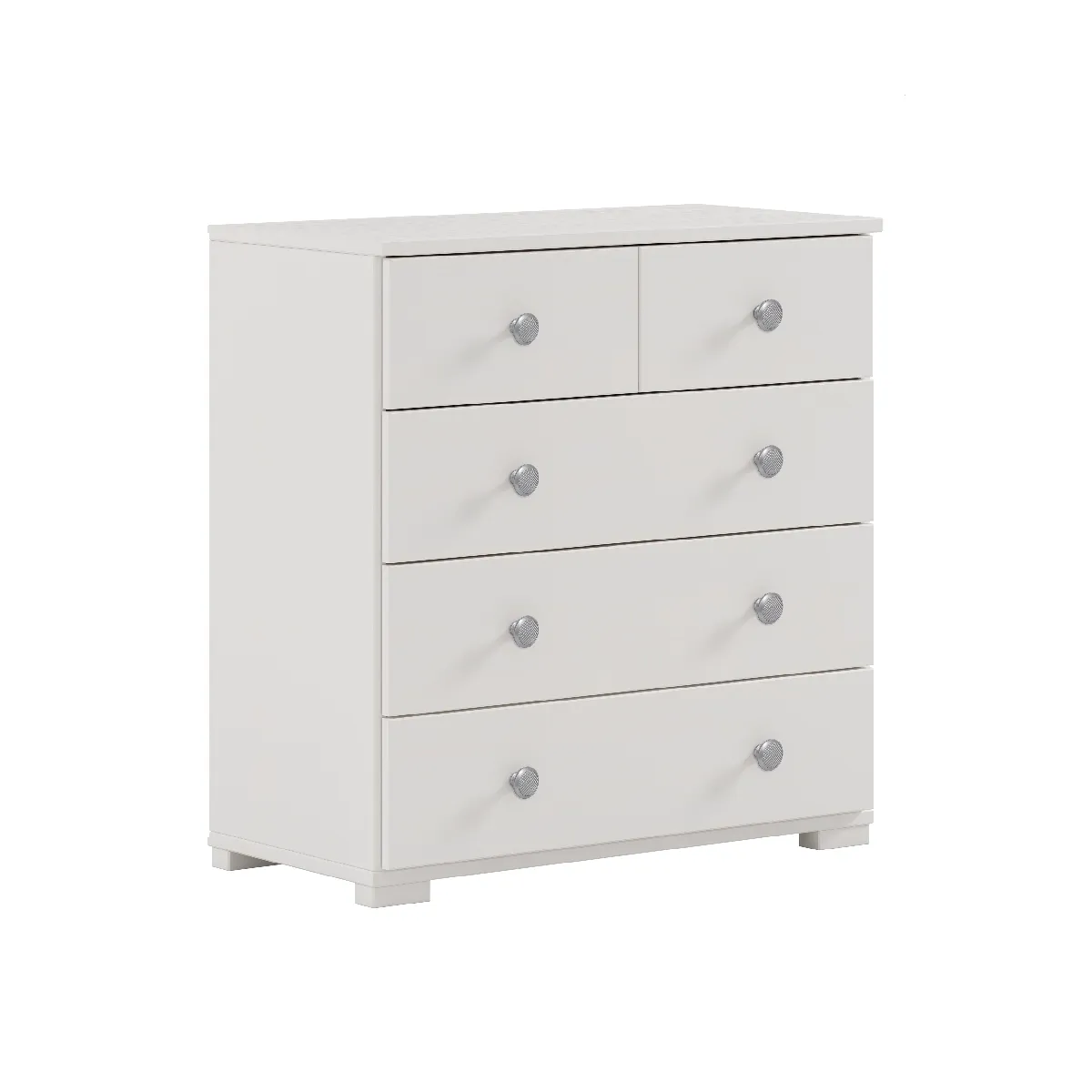 Commode Chiffonnier Meuble de rangement avec 5 tiroirs, en pin massif coloris Blanc