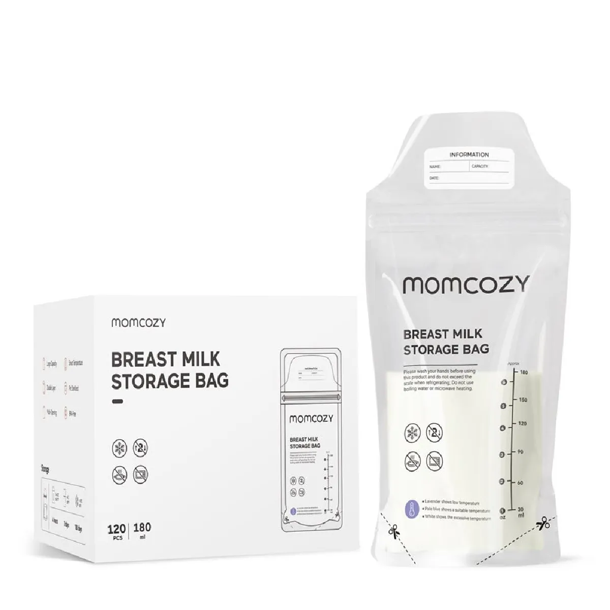 Momcozy Blanc Sac De Conservation Du Lait Jetable X120 - Image 3