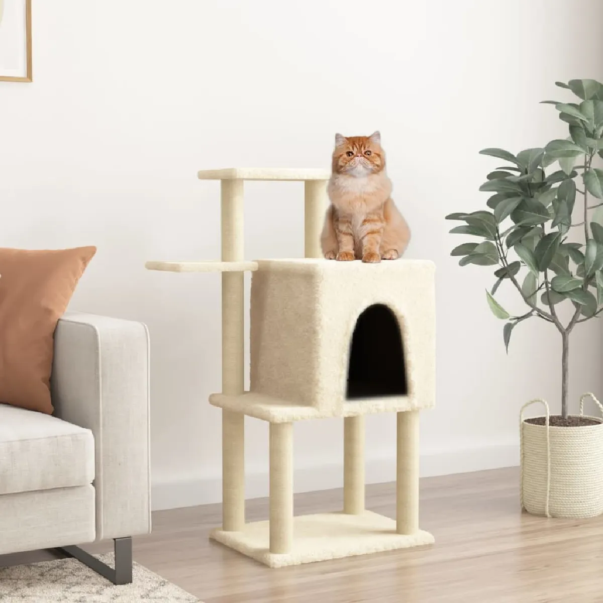 Vidaxl Arbre À Chat Avec Griffoirs En Sisal Crème 97 Cm