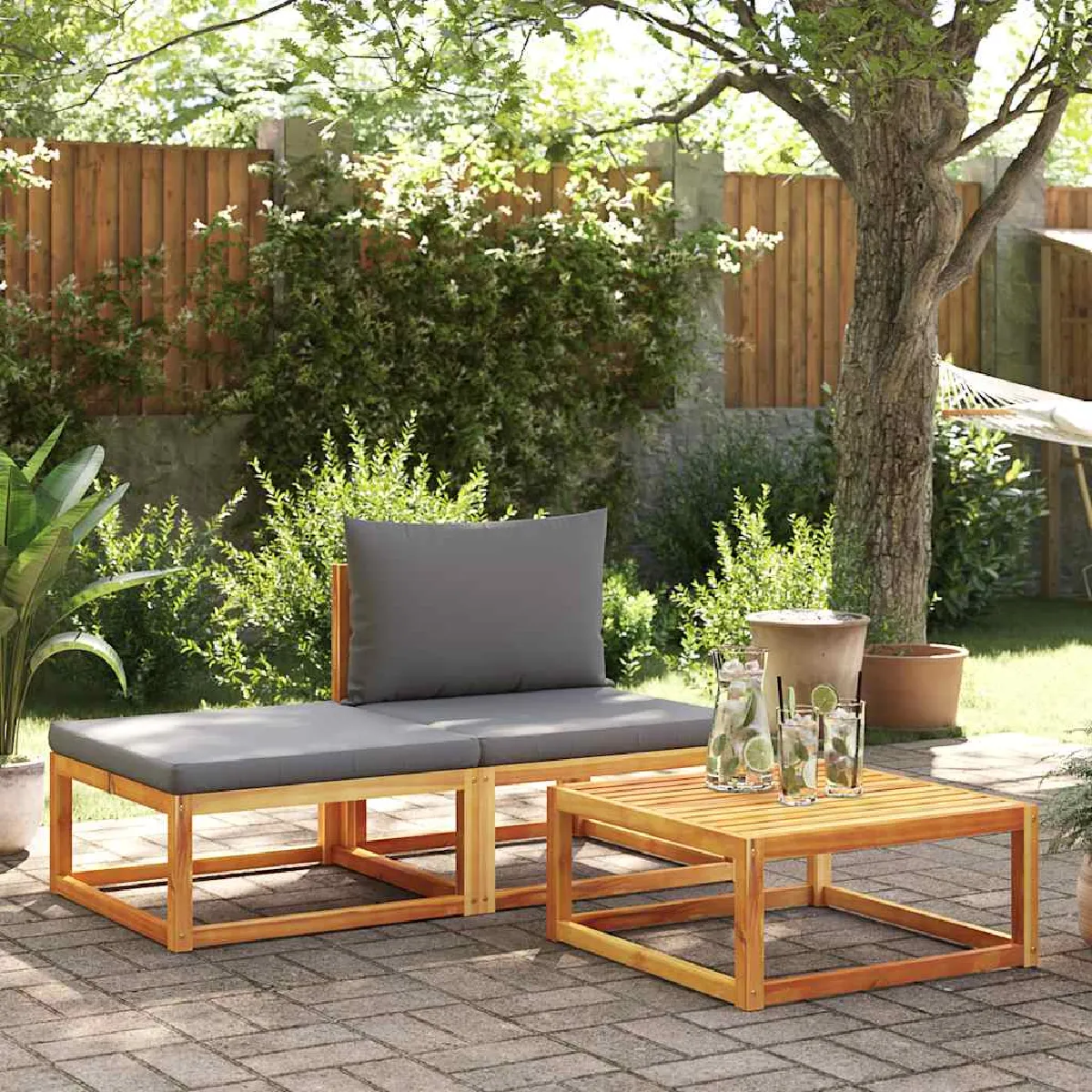 vidaXL Salon de jardin modulable 3 pcs Bois d'acacia - vue 1