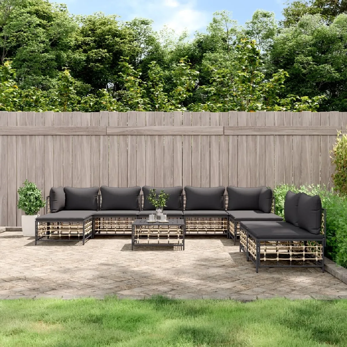vidaXL Salon de jardin 10 pcs avec coussins anthracite résine tressée