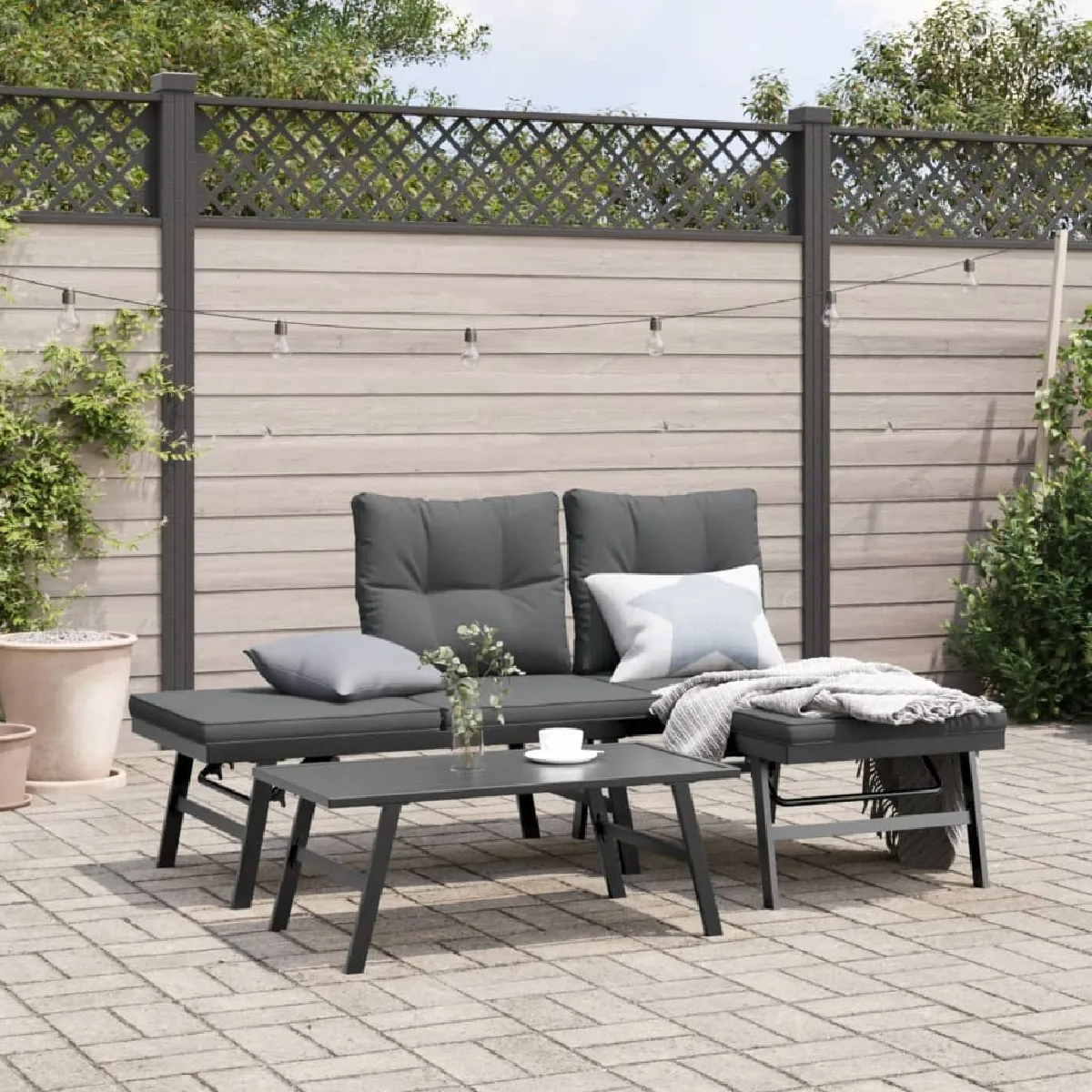 vidaXL Bancs de jardin avec coussins lot de 2 acier enduit de - vue 2