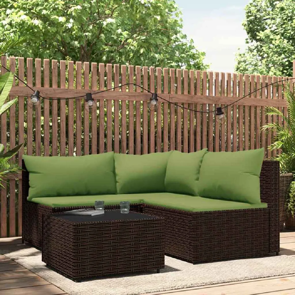 Non Communiqué Marron Vidaxl Salon De Jardin 4 Pcs Avec Coussins Résine Tressée 319829 - Image 3