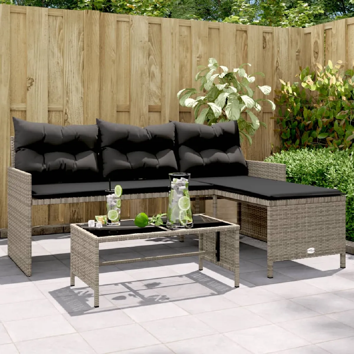 vidaXL Canapé de Jardin avec Table et Coussins en Forme de Siège de Patio Meuble de Terrasse Balco Extérieur 365571 - vue 2