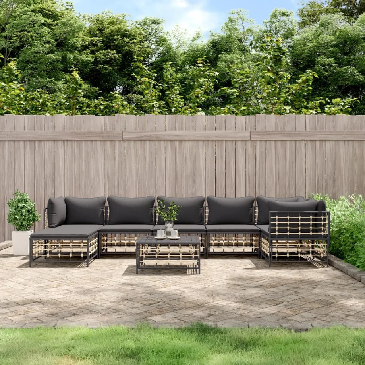 vidaXL Salon de jardin 8 pcs avec coussins anthracite résine tressée