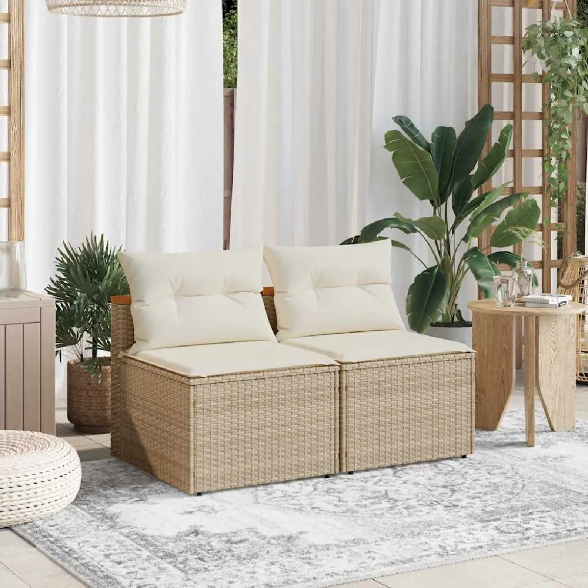 vidaXL Canapés de jardin sans accoudoirs avec coussins 2 pcs beige