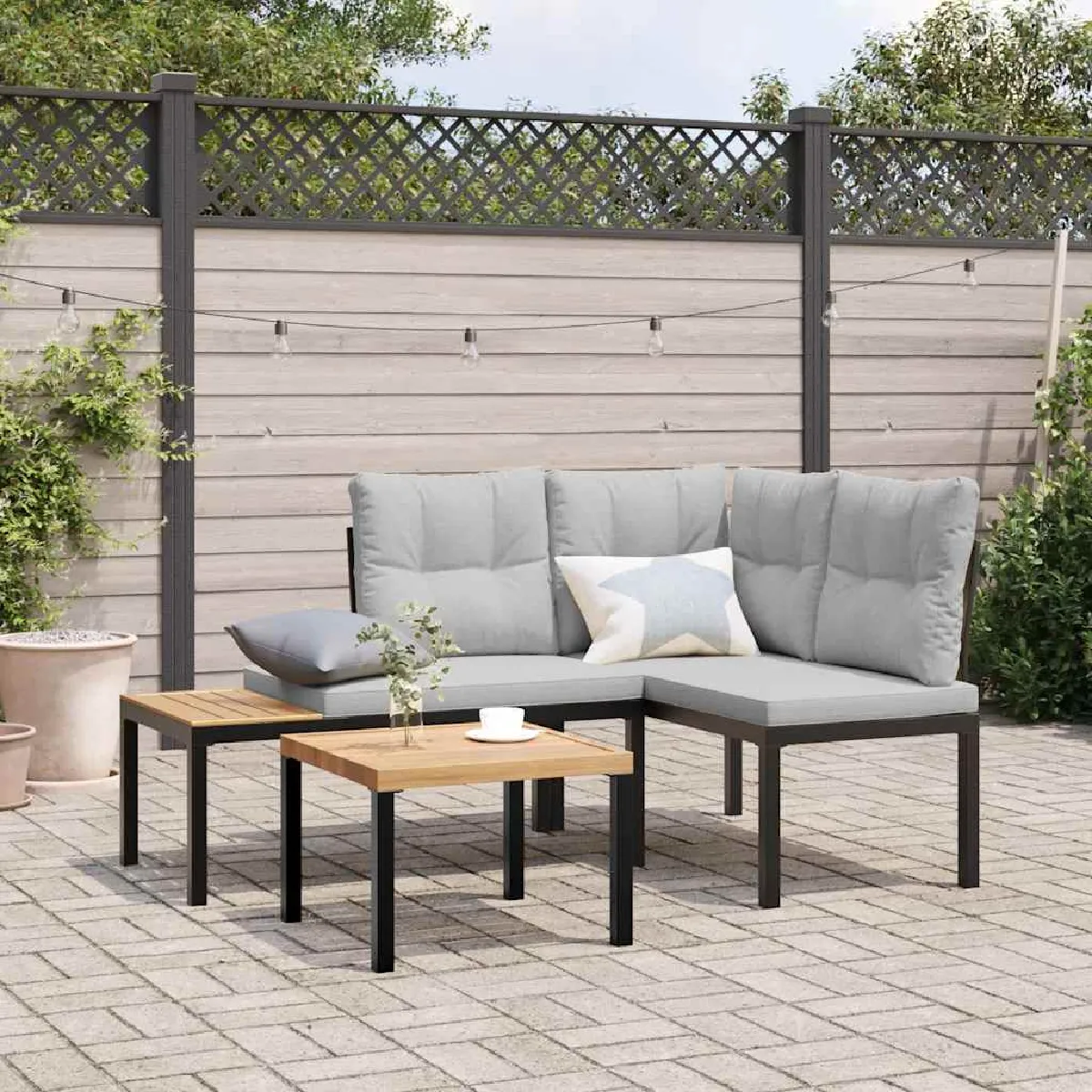 vidaXL Bancs de jardin avec coussins lot de 2 acier enduit de - vue 3