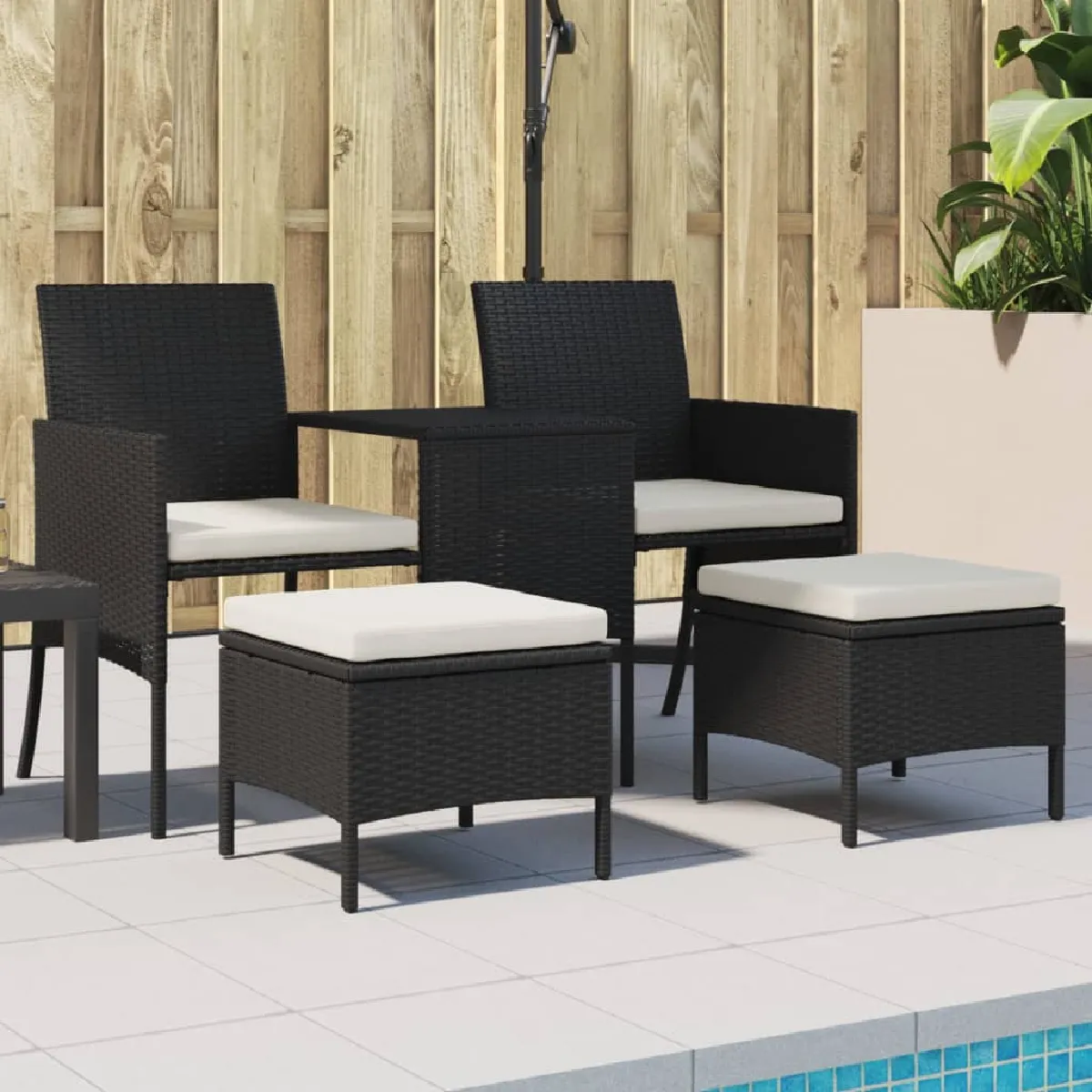 VidaXL Canapé de jardin 2 places avec table et tabourets rotin - vue 5