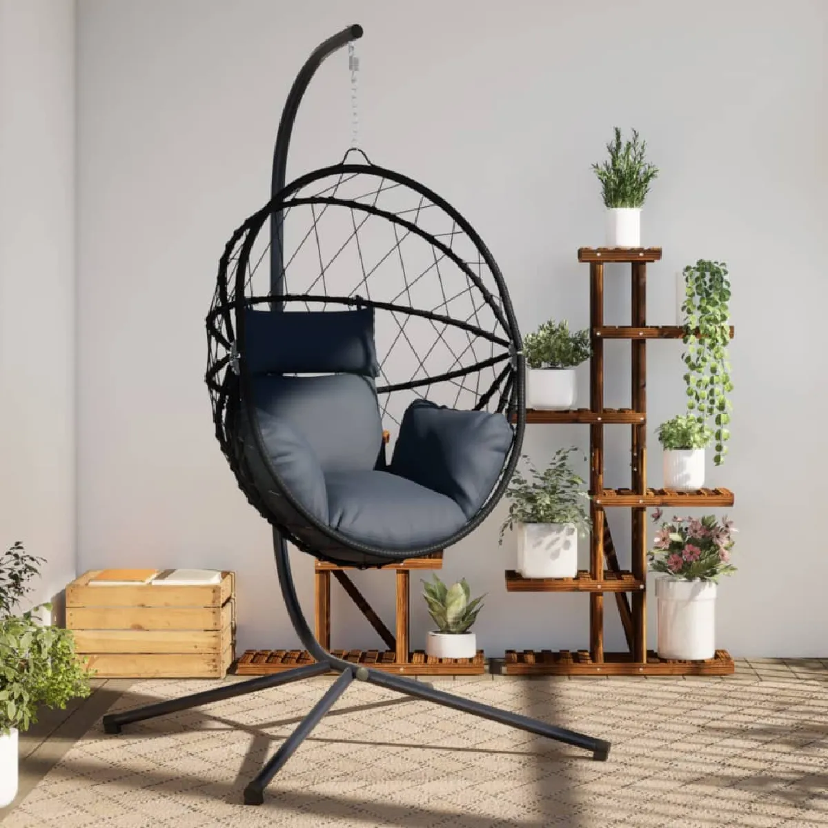 vidaXL Chaise suspendue en forme d'œuf avec support - vue 2