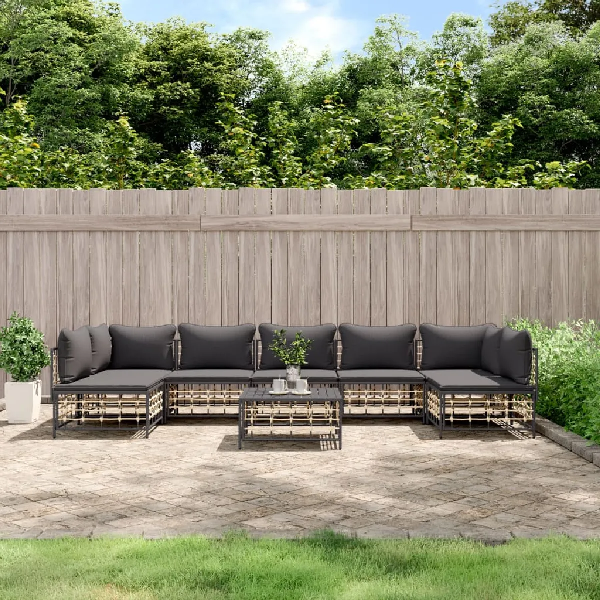 vidaXL Salon de jardin 8 pcs avec coussins anthracite résine tressée