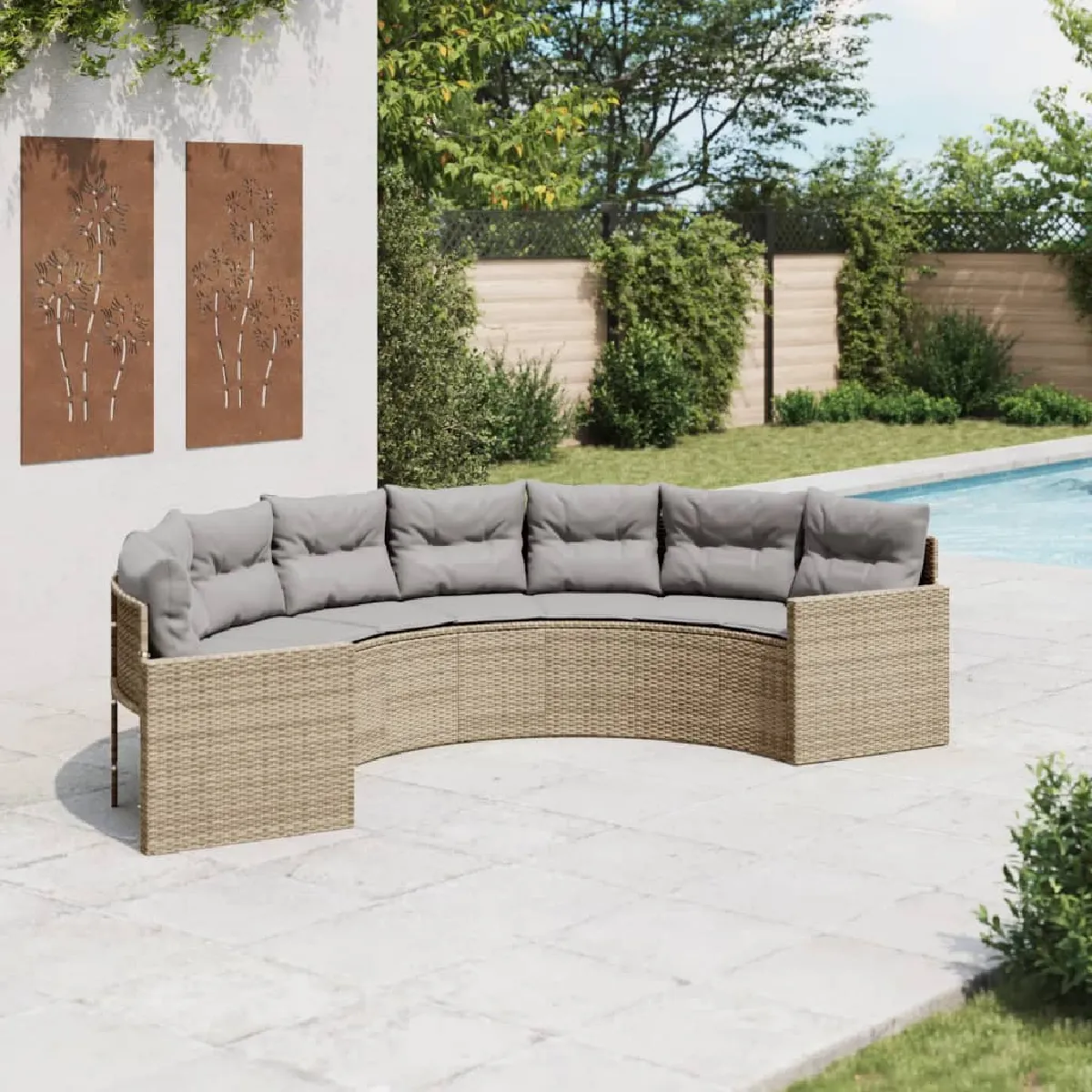 vidaXL Canapé de Jardin Demi Rond avec Coussins Rotin - vue 5