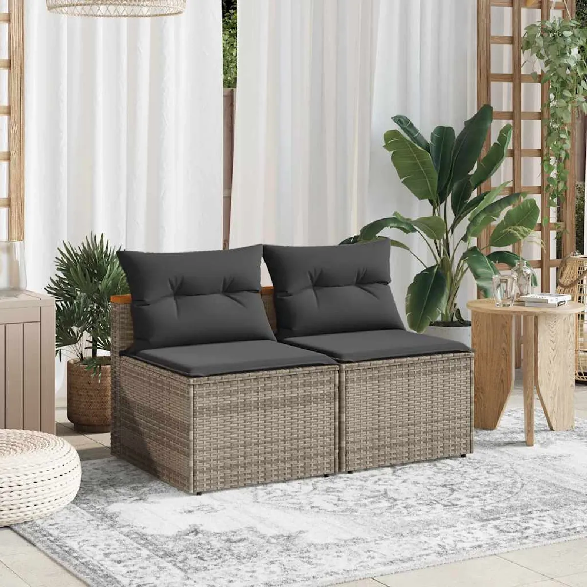 vidaXL Canapés de Jardin sans Accoudoirs avec Coussins 2 pcs Sièges de Patio Meubles de Terrasse Balcon Extérieur 365833 - vue 3