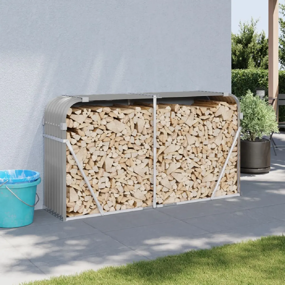 vidaXL Porte bûches 180x45x100 cm acier galvanisé 364594