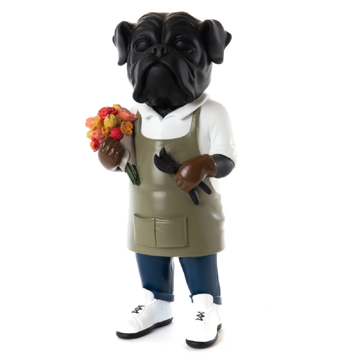 Non Communiqué Noir Statue : Chien Fleuriste - Amadeus - Résine - Image 3