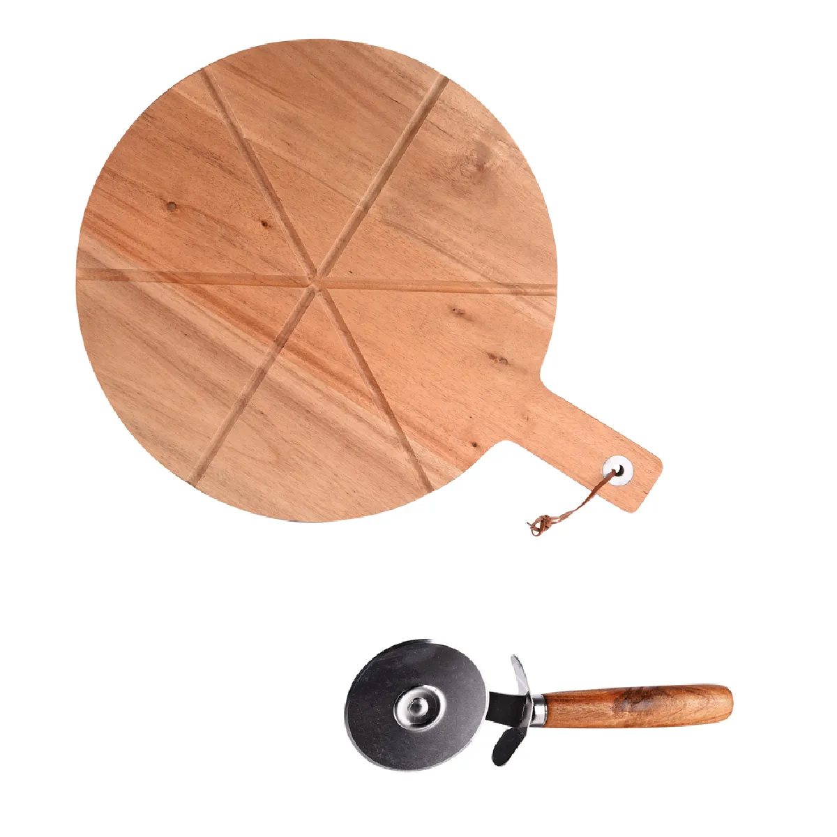 Coffret Pizza 2 pièces (plat + roulette) bois d'acacia 32.00 cm table passion 42 - Image 2