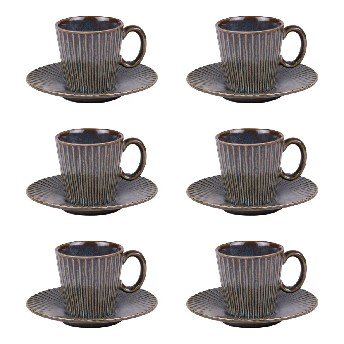 Coffret de 6 tasses à café avec sous tasses Liv bleu 9 cl