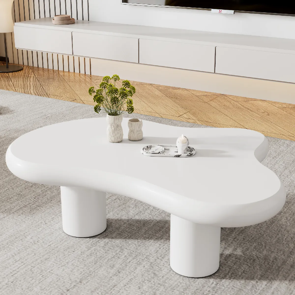 Comparer les prix de Table basse nuage blanche 97x67x32 cm en mdf laqué avec patins en feutre