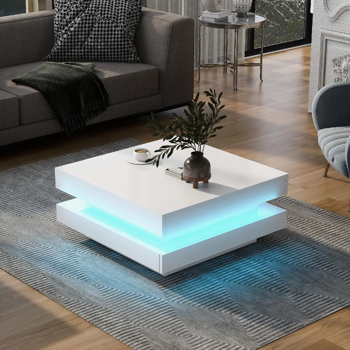 Comparer les prix de Table basse carrée blanche avec led bluetooth 70x70x36 cm