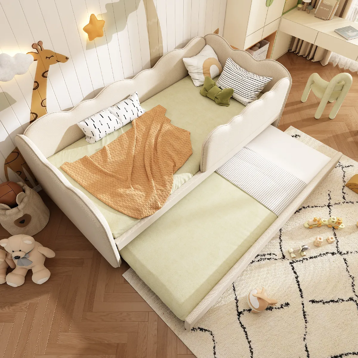 Canapé lit 90x190cm lit Gigogne lit Enfant en Lin - vue 3