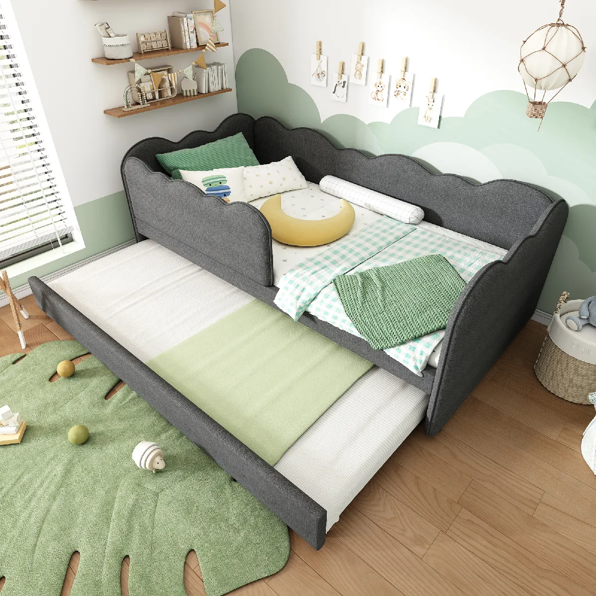Canapé lit 90x190cm lit Gigogne lit Enfant en Lin - vue 2