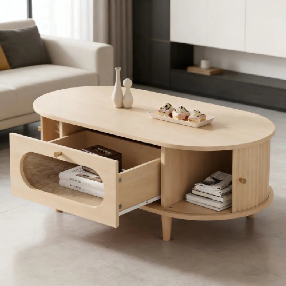 Meilleurs prix pour Table Basse De Salon-table D'appoint Avec Porte Coulissante-naturel